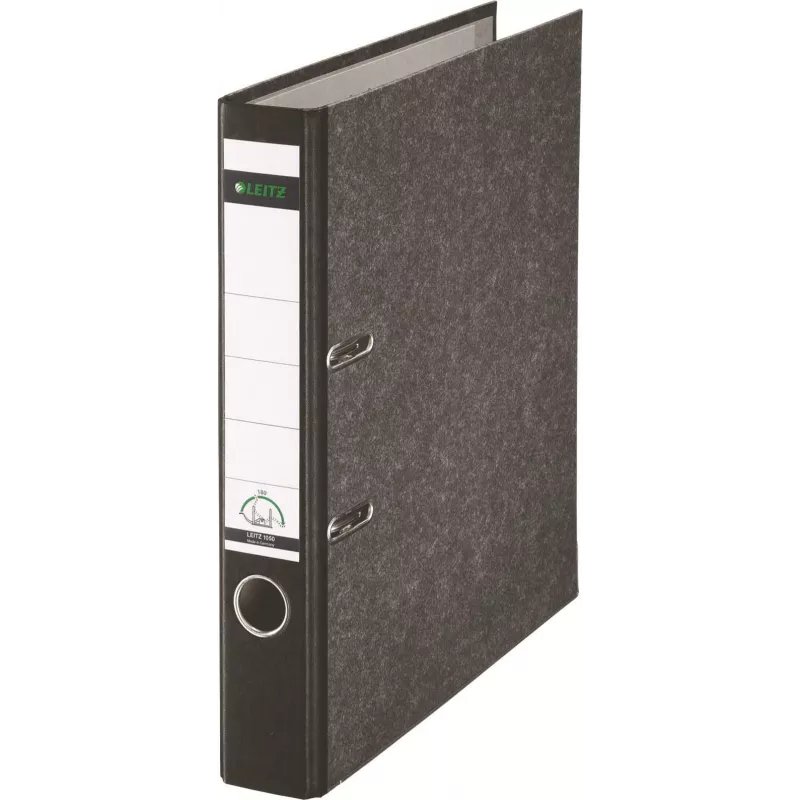 Archivador Leitz 1050 Standard A4 52 mm negro cartón reciclado con ranuras, agujero para el dedo, esquinas metálicas 1050-50-95