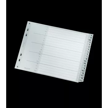 Leitz Índice alfabético A-Z, A4, pestañas de plástico gris sobre cartón de 250 g/m², 20 partes, perforación universal de 11 agujeros 1262-01-00