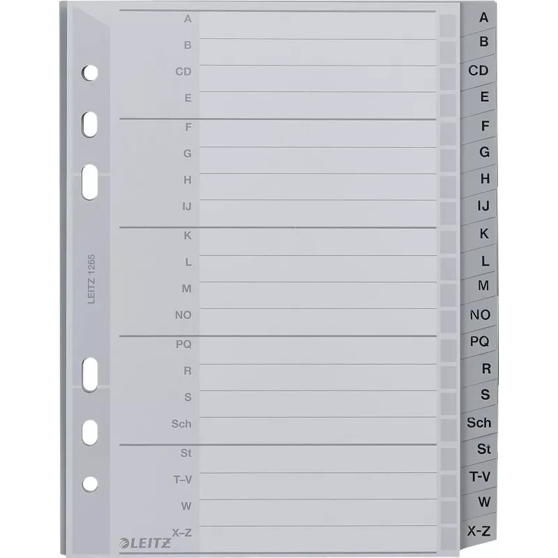 LEITZ separador A-Z A5 de polipropileno 20 hojas gris con portada de cartón etiquetable 1265-00-00