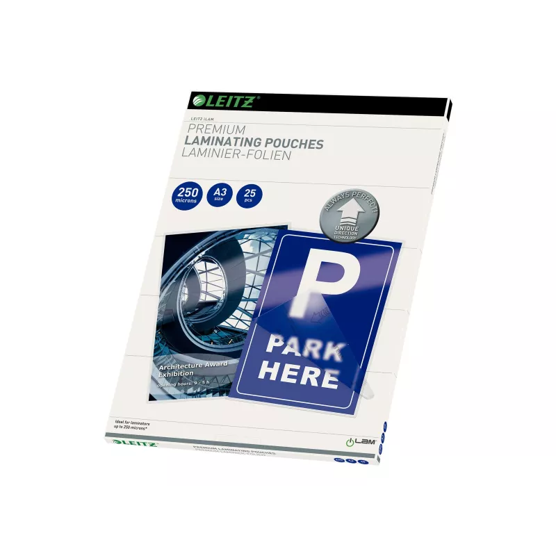 LEITZ Fundas de laminar A3 brillantes 250 micras Cristal transparente, pack de 25 (7491-00-00)