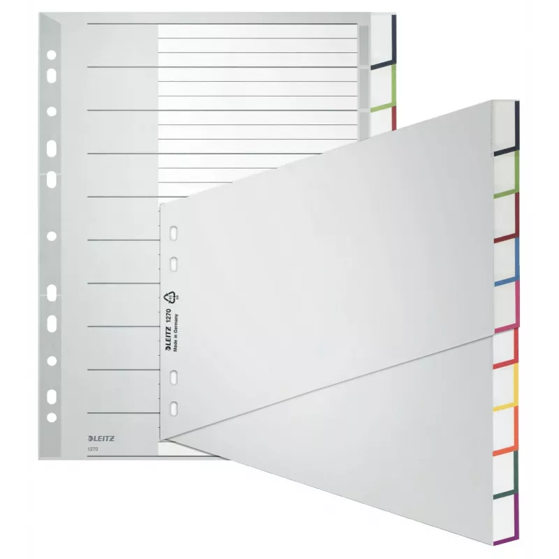 Leitz Separadores A4 en blanco, polipropileno, gris, 10 piezas, taladro universal 1270
