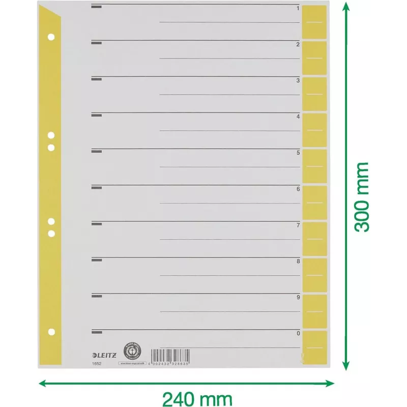 LEITZ A4 Separadores Amarillo 160 g/m² pack de 25 16523015