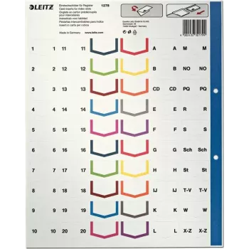 LEITZ Índices de plástico A4 extra anchos en blanco, 20 divisiones, perforación universal, blanco translúcido 1278-00-00