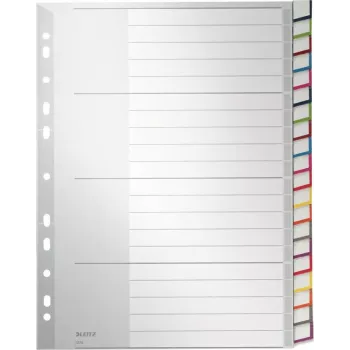 LEITZ Índices de plástico A4 extra anchos en blanco, 20 divisiones, perforación universal, blanco translúcido 1278-00-00