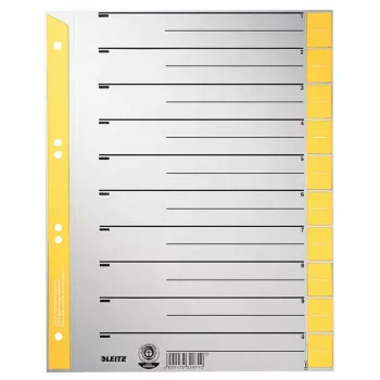 LEITZ separadores A4 de sobreancho de cartón kraft, 230 g/m², gris con pestañas amarillas en blanco, set de 10 piezas 1652-00-15