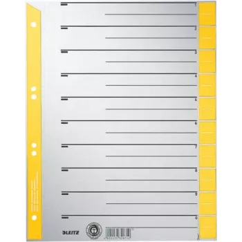 LEITZ separadores A4 de sobreancho de cartón kraft, 230 g/m², gris con pestañas amarillas en blanco, set de 10 piezas 1652-00-15