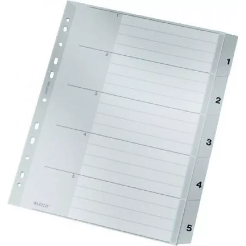 LEITZ Separadores de índice A4 Extra Wide PP 1-5, gris con portada escribible 1283-00-85