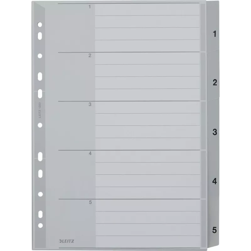 LEITZ Separadores de índice A4 Extra Wide PP 1-5, gris con portada escribible 1283-00-85