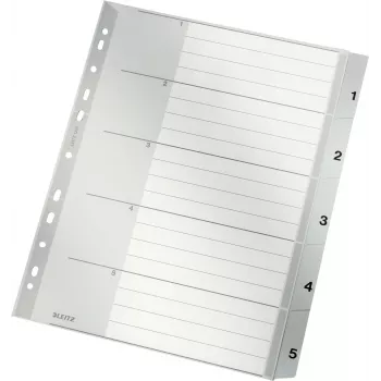 LEITZ Separadores de índice A4 Extra Wide PP 1-5, gris con portada escribible 1283-00-85