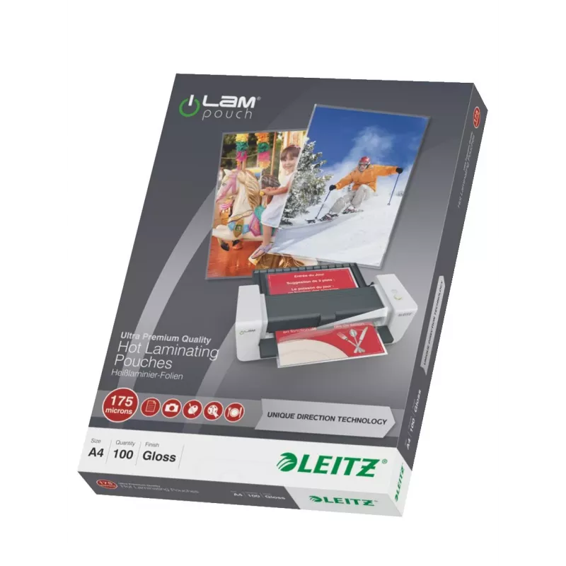Leitz fundas de laminar A4, brillante cristal transparente, 100 micras, pack de 100 7483-00-00