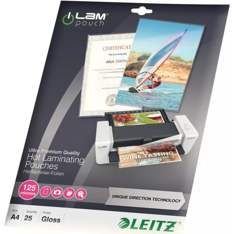 Leitz fundas de laminar A4 brillantes cristal transparente 125 micras, 25 unidades 7482-00-00
