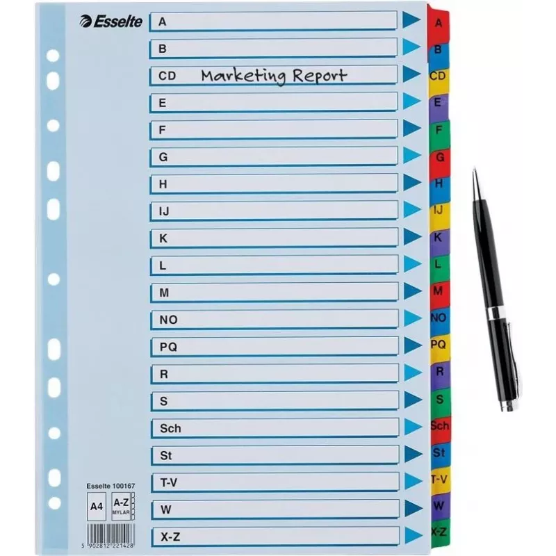 Esselte A4 Mylar Separadores con índice A-Z, 20 partes, multicolor (100167)