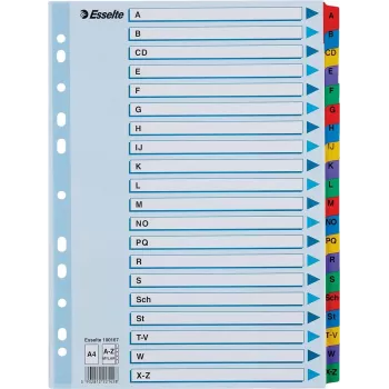Esselte A4 Mylar Separadores con índice A-Z, 20 partes, multicolor (100167)