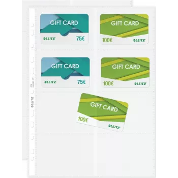 LEITZ Funda presentadora de tarjetas de visita para 16 tarjetas, A4, PP transparente, 0,11 mm, apertura lateral, apta para archivo (4758-30-03)