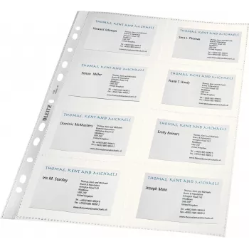 LEITZ Funda presentadora de tarjetas de visita para 16 tarjetas, A4, PP transparente, 0,11 mm, apertura lateral, apta para archivo (4758-30-03)