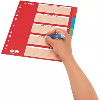 LEITZ Separadores de cartón, pestañas en blanco, A4, 5 partes, multicolor, 160 g/m², con portada roja etiquetable 250 g/m² (4386-60-00)