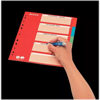 LEITZ Separadores de cartón, pestañas en blanco, A4, 5 partes, multicolor, 160 g/m², con portada roja etiquetable 250 g/m² (4386-60-00)