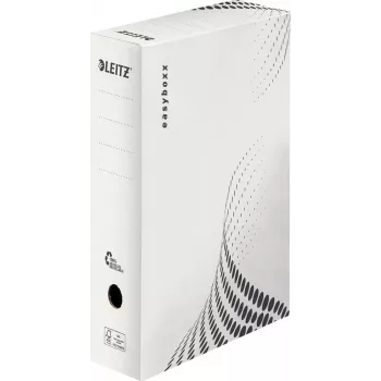 LEITZ easyboxx Caja de archivo blanca 100 mm de lomo, 100% cartón ondulado reciclado, solapas de cierre dobles, pack de 25 (6132-00-00)
