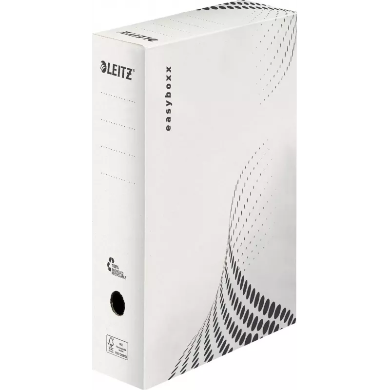 LEITZ easyboxx Caja de archivo blanca 100 mm de lomo, 100% cartón ondulado reciclado, solapas de cierre dobles, pack de 25 (6132-00-00)