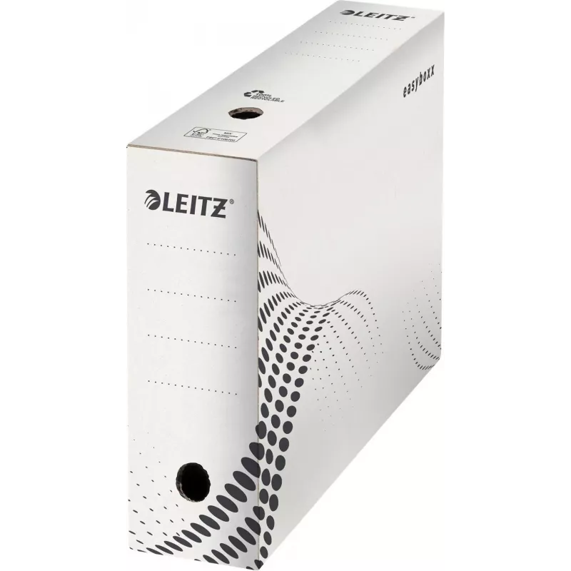 LEITZ easyboxx Caja de archivo blanca 100 mm de lomo, 100% cartón ondulado reciclado, solapas de cierre dobles, pack de 25 (6132-00-00)