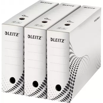 LEITZ easyboxx Caja de archivo blanca 100 mm de lomo, 100% cartón ondulado reciclado, solapas de cierre dobles, pack de 25 (6132-00-00)