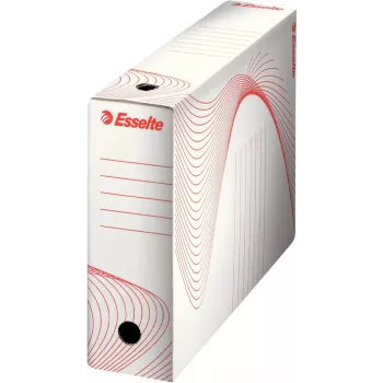 LEITZ Esselte caja de archivo, lomo 100 mm, cartón ondulado blanco con líneas preimpresas para la organización (128201)