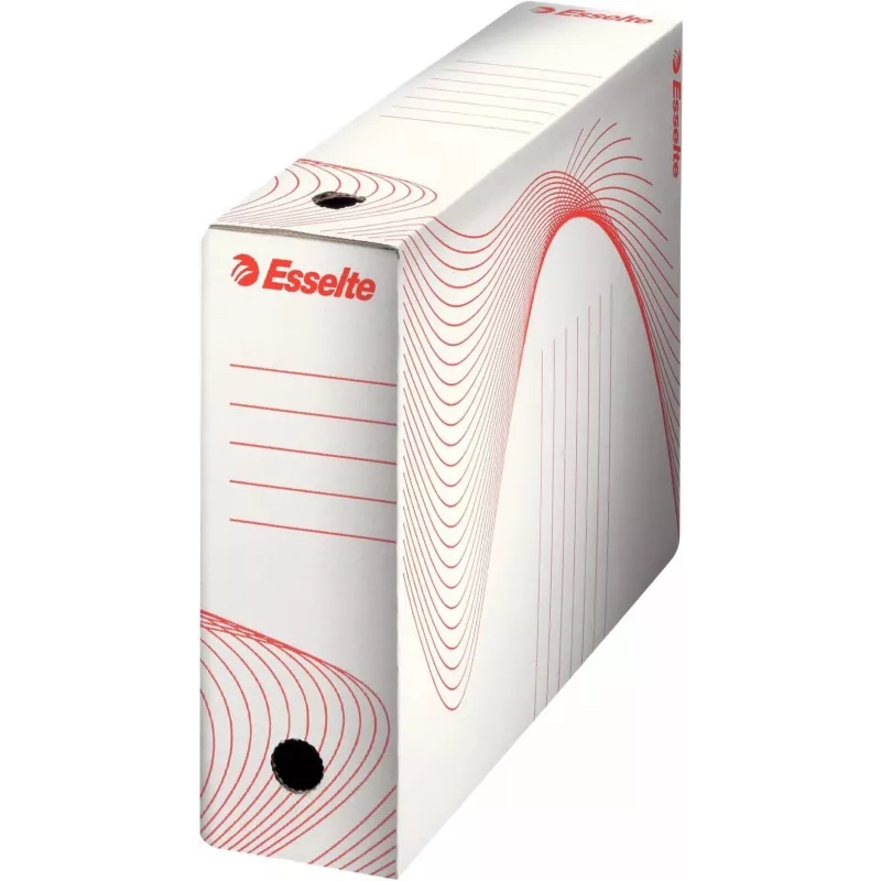 LEITZ Esselte caja de archivo, lomo 100 mm, cartón ondulado blanco con líneas preimpresas para la organización (128201)