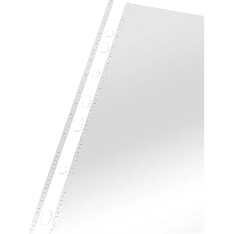 LEITZ Esselte Funda de documentos estándar A4, polipropileno, cristal transparente, 0,06 mm, apertura superior, segura para documentos, perforación múltiple, borde reforzado, pack de 100 (925008)