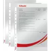 LEITZ Esselte Funda de documentos estándar A4, polipropileno, cristal transparente, 0,06 mm, apertura superior, segura para documentos, perforación múltiple, borde reforzado, pack de 100 (925008)