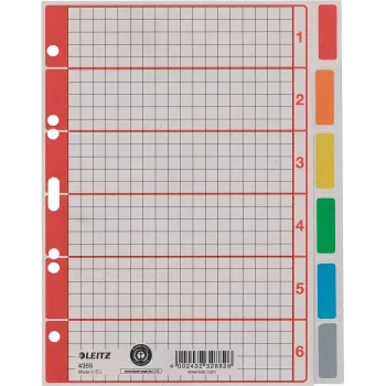 LEITZ separador de cartón extragrueso, en blanco, A5, 6 partes, gris 230 g/m², portada con cuadrícula para escribir 4355-00-85