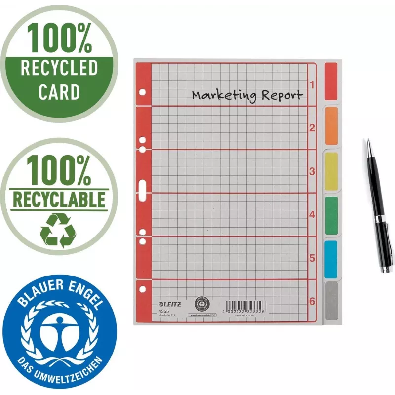 LEITZ separador de cartón extragrueso, en blanco, A5, 6 partes, gris 230 g/m², portada con cuadrícula para escribir 4355-00-85