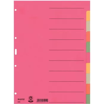 LEITZ separador de cartón extra resistente, pestañas en blanco, A4, 10 partes, multicolor, 230 g/m², cartón teñido en 5 colores (4359-00-00)