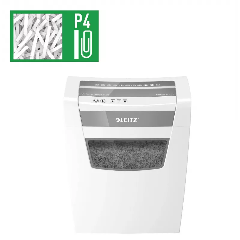 LEITZ IQ Home Office S P-4 Destructora de documentos de corte en partículas, 8 hojas, 10 L, blanca (80360000)