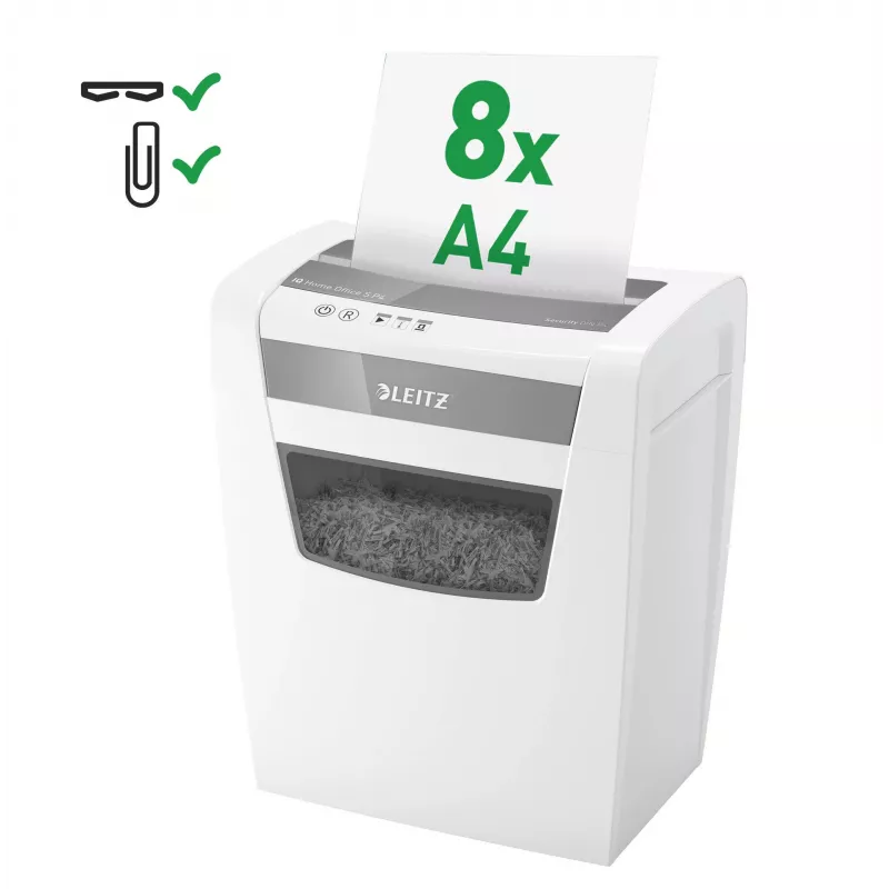 LEITZ IQ Home Office S P-4 Destructora de documentos de corte en partículas, 8 hojas, 10 L, blanca (80360000)