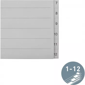 LEITZ Separadores Manila, numéricos 1-12, A4 extra ancho, gris, 12 partes, 100 g/m², perforación de 80 mm, agujeros reforzados 1233-00-85