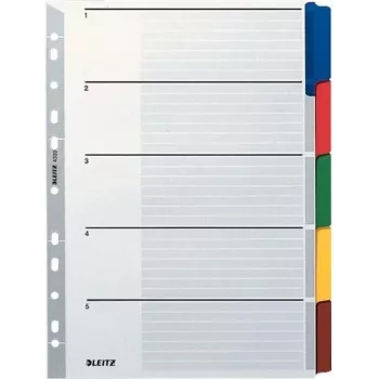 LEITZ Separadores de cartón Mylar, en blanco, A4, 5 partes, pestañas grises, 160 g/m², con portada etiquetable 4320-00-00