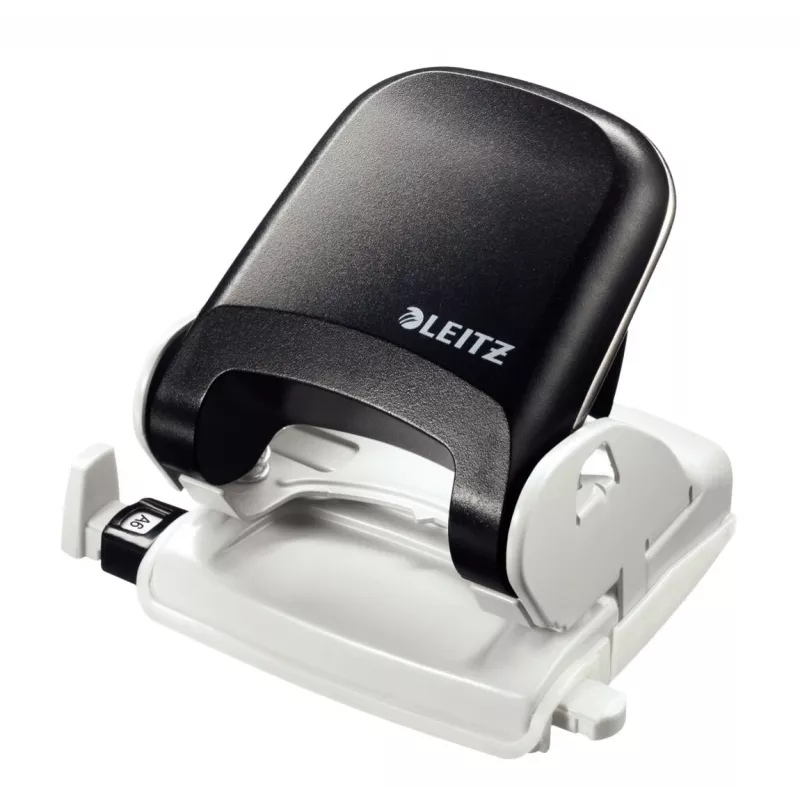 Leitz NeXXt Perforadora de mesa, 30 hojas, 2 agujeros, 5,5 mm, A4-A6, Folio, US-Quart, metal y plástico, Negra 5005-00-95