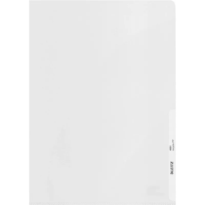 LEITZ re:cycle A4 Funda de presentación, 100 % PP reciclado, 0,13 mm granulado, abierta por arriba y por los lados, transparente, pack de 10 4401-10-03