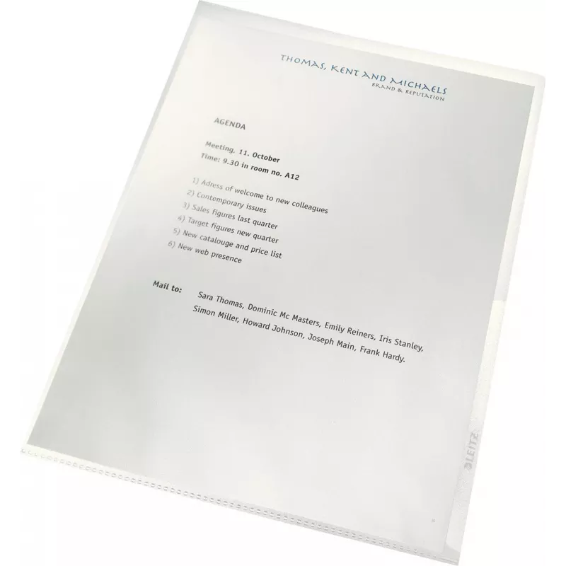 LEITZ re:cycle A4 Funda de presentación, 100 % PP reciclado, 0,13 mm granulado, abierta por arriba y por los lados, transparente, pack de 10 4401-10-03