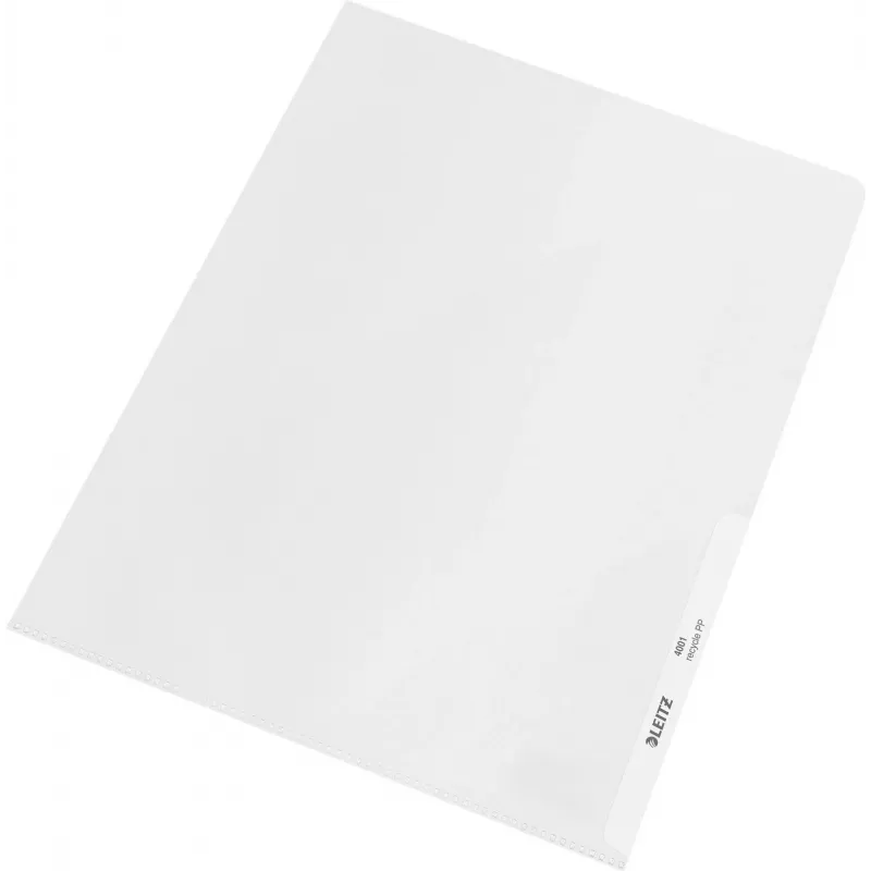 LEITZ re:cycle A4 Funda de presentación, 100 % PP reciclado, 0,13 mm granulado, abierta por arriba y por los lados, transparente, pack de 10 4401-10-03