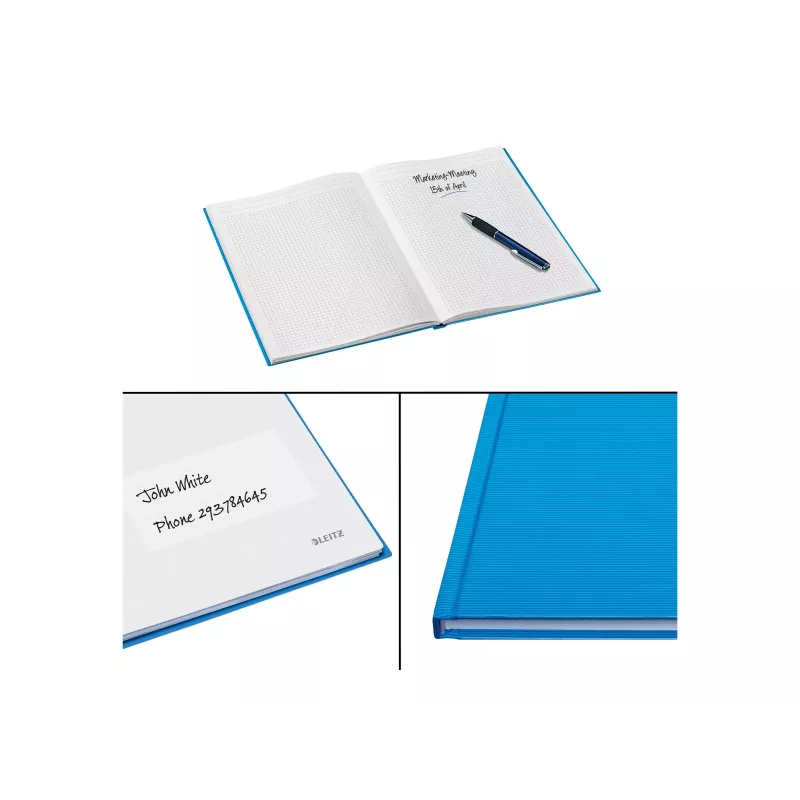 LEITZ Solid Cuaderno A4 rayado negro 80 hojas tapa dura cosido con goma, portabolígrafos, marcapáginas y bolsillo interior 46640030