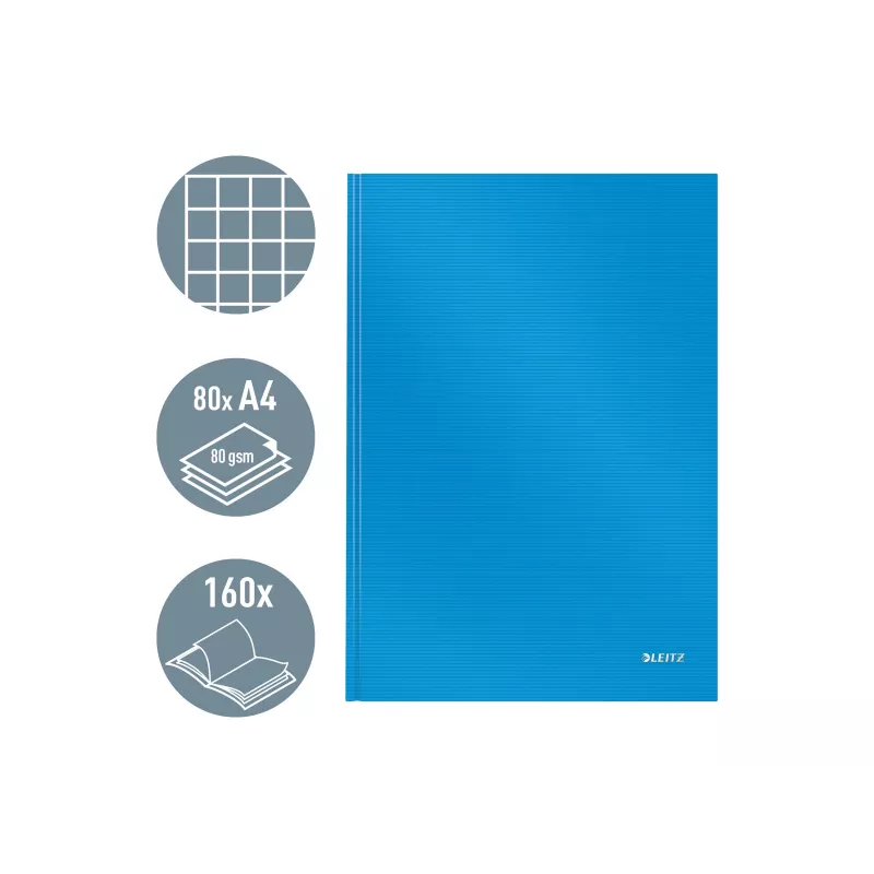 LEITZ Solid Cuaderno A4 rayado negro 80 hojas tapa dura cosido con goma, portabolígrafos, marcapáginas y bolsillo interior 46640030