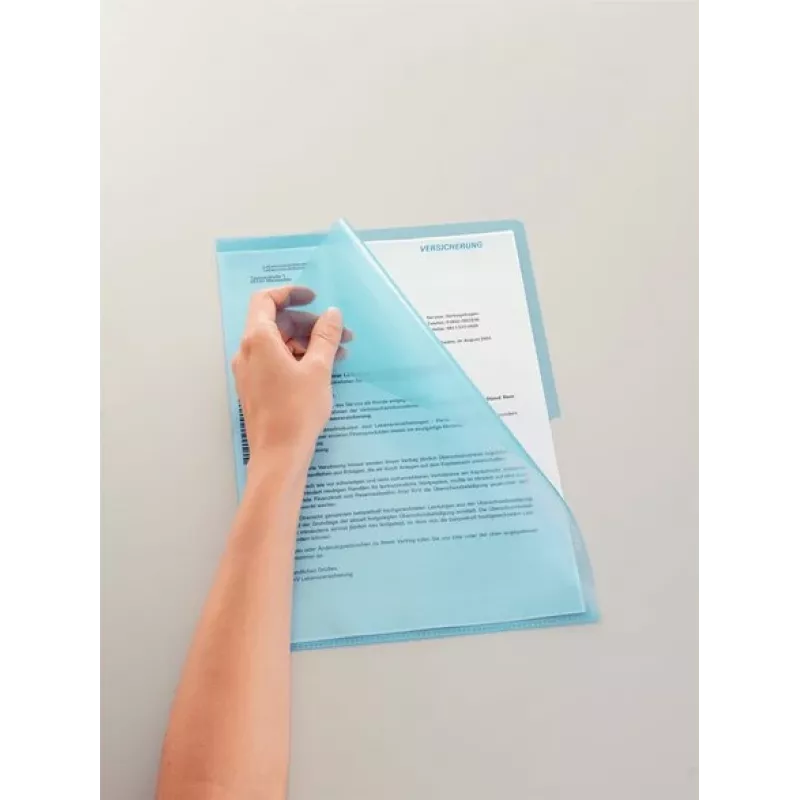 LEITZ funda de documentos estándar A4, polipropileno, granulado, azul, 0,13 mm, abierta por arriba y por los lados, segura para documentos, con pestaña 4000-00-35
