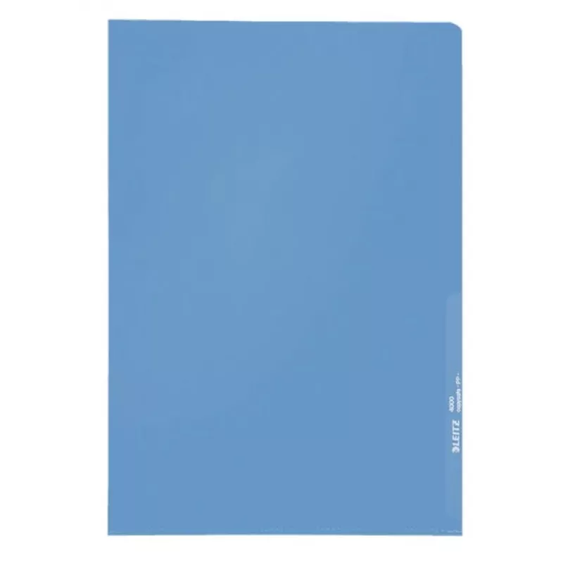 LEITZ funda de documentos estándar A4, polipropileno, granulado, azul, 0,13 mm, abierta por arriba y por los lados, segura para documentos, con pestaña 4000-00-35