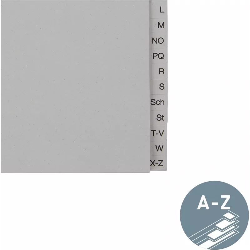 Índice de papel LEITZ A-Z, A4, media altura, 20 partes gris, 100 g/m², perforación 80 mm, con refuerzo de agujeros (6095-00-85)