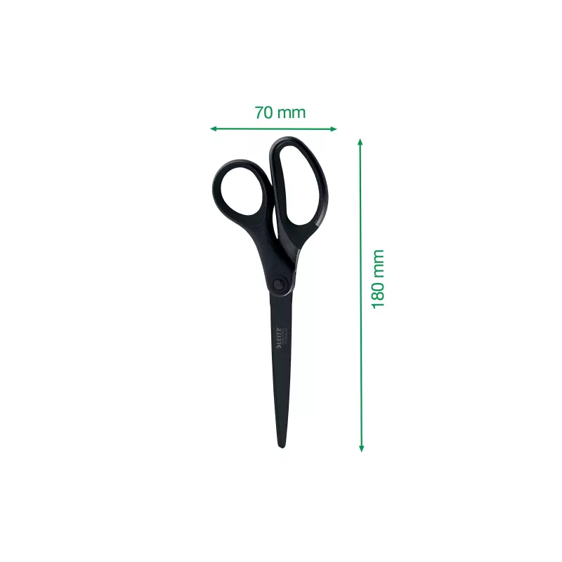 Leitz Titanium Quality Tijeras 180 mm, hojas de acero inoxidable con recubrimiento de titanio, mangos ergonómicos Soft-Grip, Negro/Rojo, para papel y tela 5419-60-95