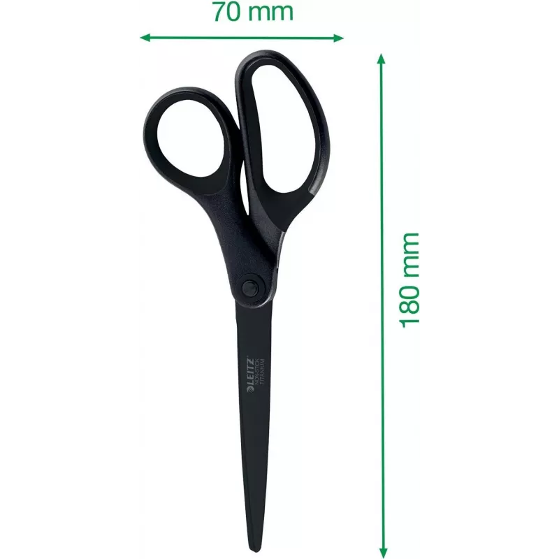 Leitz Titanium Quality Tijeras 180 mm, hojas de acero inoxidable con recubrimiento de titanio, mangos ergonómicos Soft-Grip, Negro/Rojo, para papel y tela 5419-60-95
