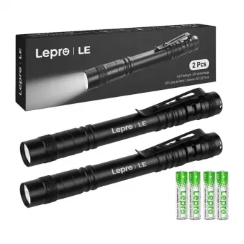 Linterna LEPRO 120023-2 pack de 2, linterna táctica LED 1000 lúmenes, resistente al agua IPX4, enfoque ajustable, 5 modos, aluminio aeronáutico, negra
