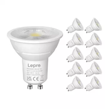 LEPRO 200084-DW-EU-10 Lámpara LED GU10 regulable, 4,5 W, 345 lm, 6500 K, 38°, 10 uds.