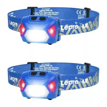LEPRO 320014-B-2 Linterna frontal LED recargable por USB, 300 lm, pack de 2